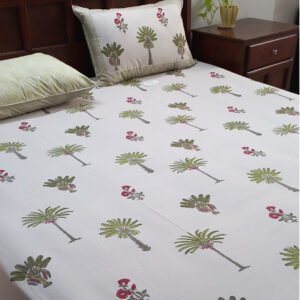 Mintwood Meadow – Jaipuri Handblock Printed Premium 400TC Cotton Bedsheet