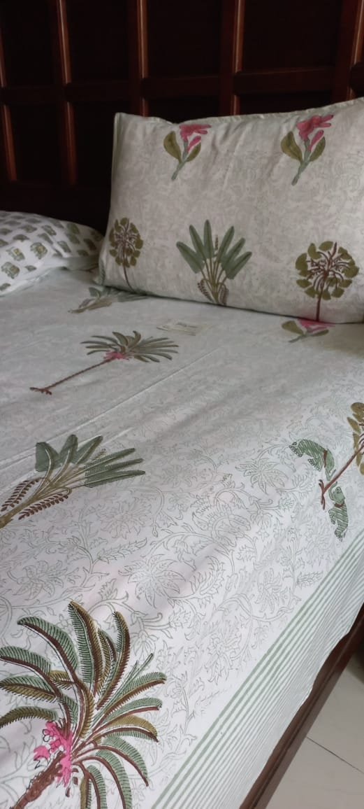 Palmshade Serenity – Hand-Blocked Cotton Bedsheet
