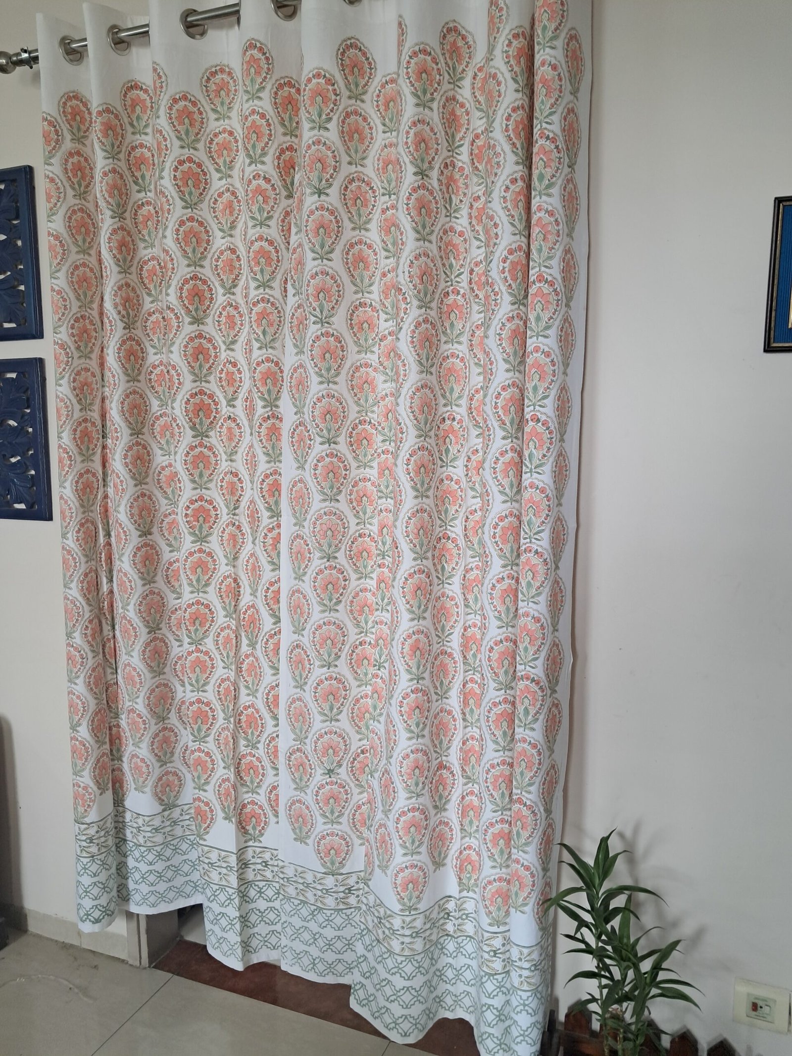 Peach Blossom - Hand-Block Printed Casement Cotton Curtain - Image 6