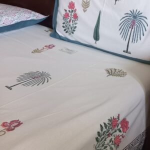 Botanica Serenity – Jaipuri Hand-Block Printed Cotton Bedsheet (95x108)