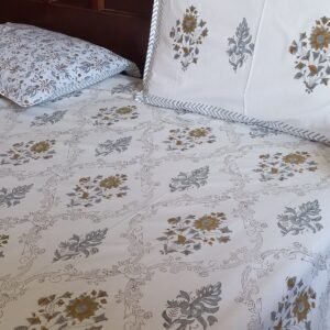 Floral Tiles - Jaipuri Hand-Block Printed Cotton Bedsheet