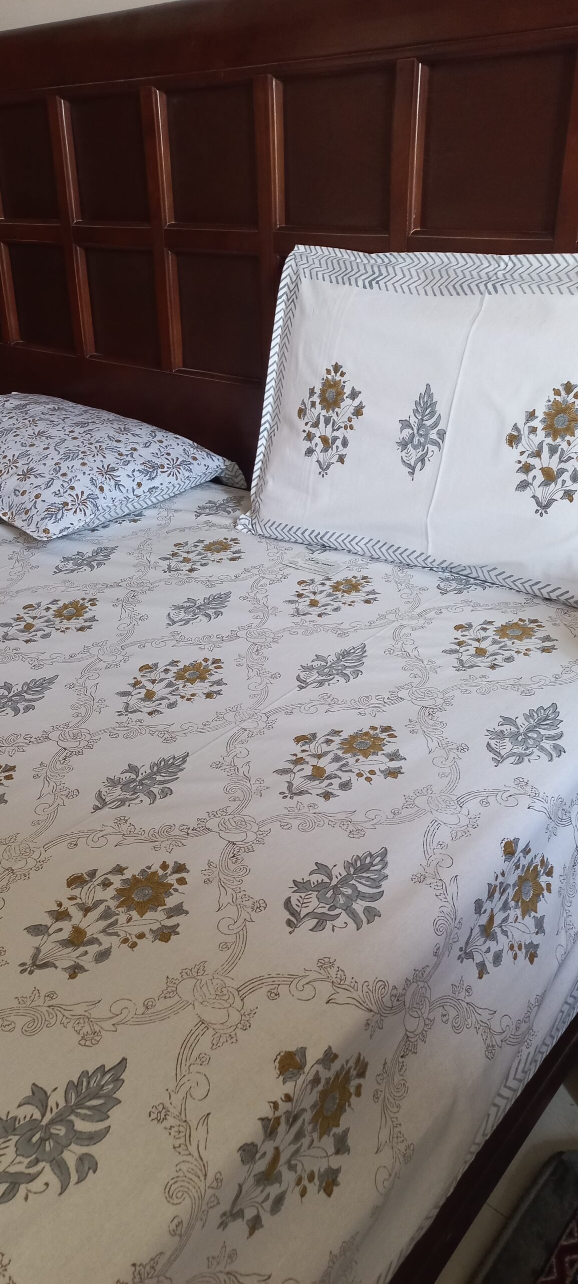 Floral Tiles - Jaipuri Hand-Block Printed Cotton Bedsheet