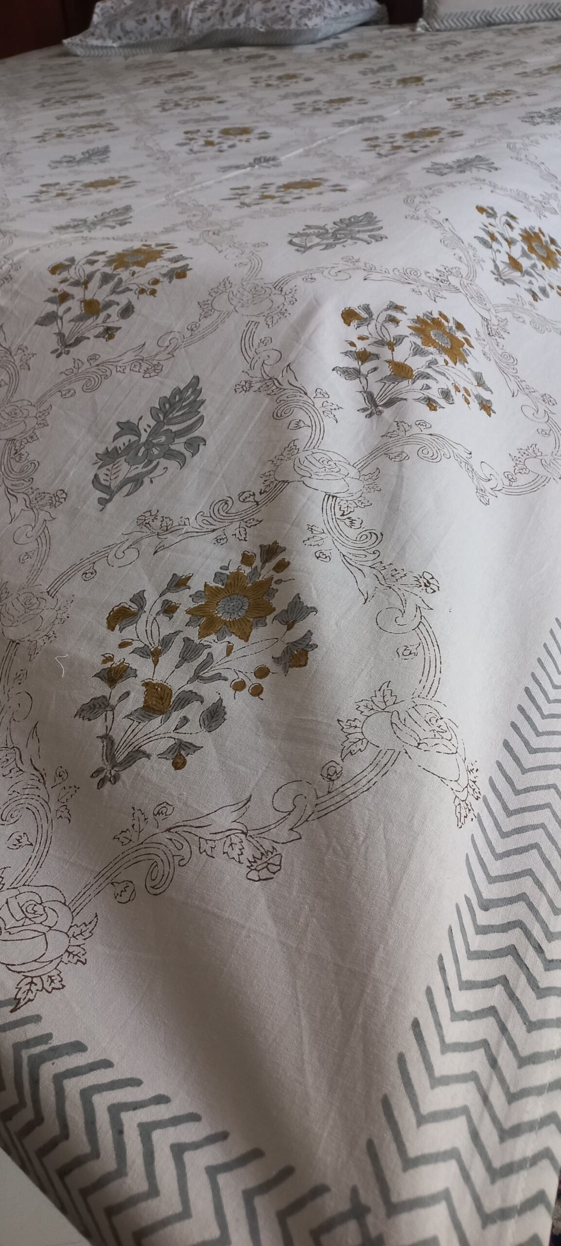 Floral Tiles - Jaipuri Hand-Block Printed Cotton Bedsheet - Image 2