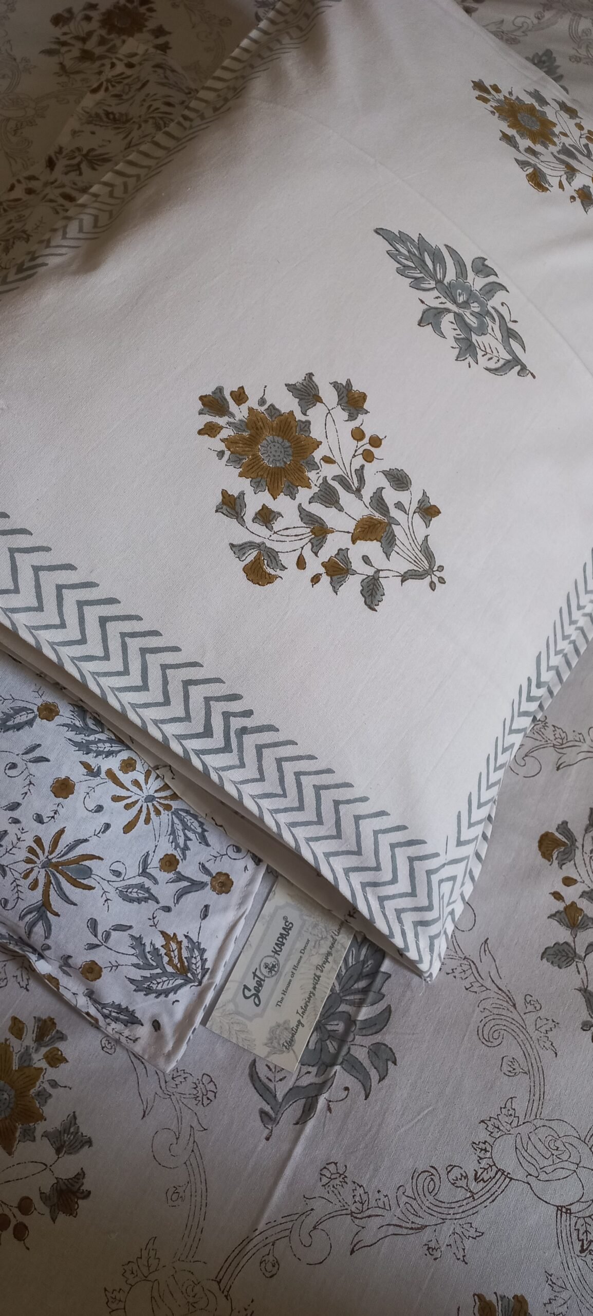 Floral Tiles - Jaipuri Hand-Block Printed Cotton Bedsheet - Image 3