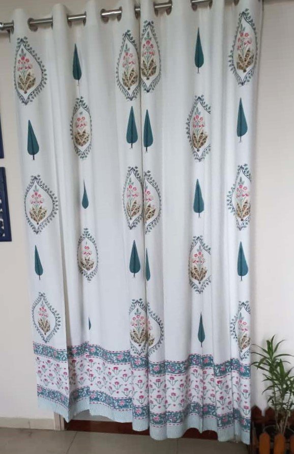 Floral n Tree Motif Charm – Hand-Block Printed Casement Curtain