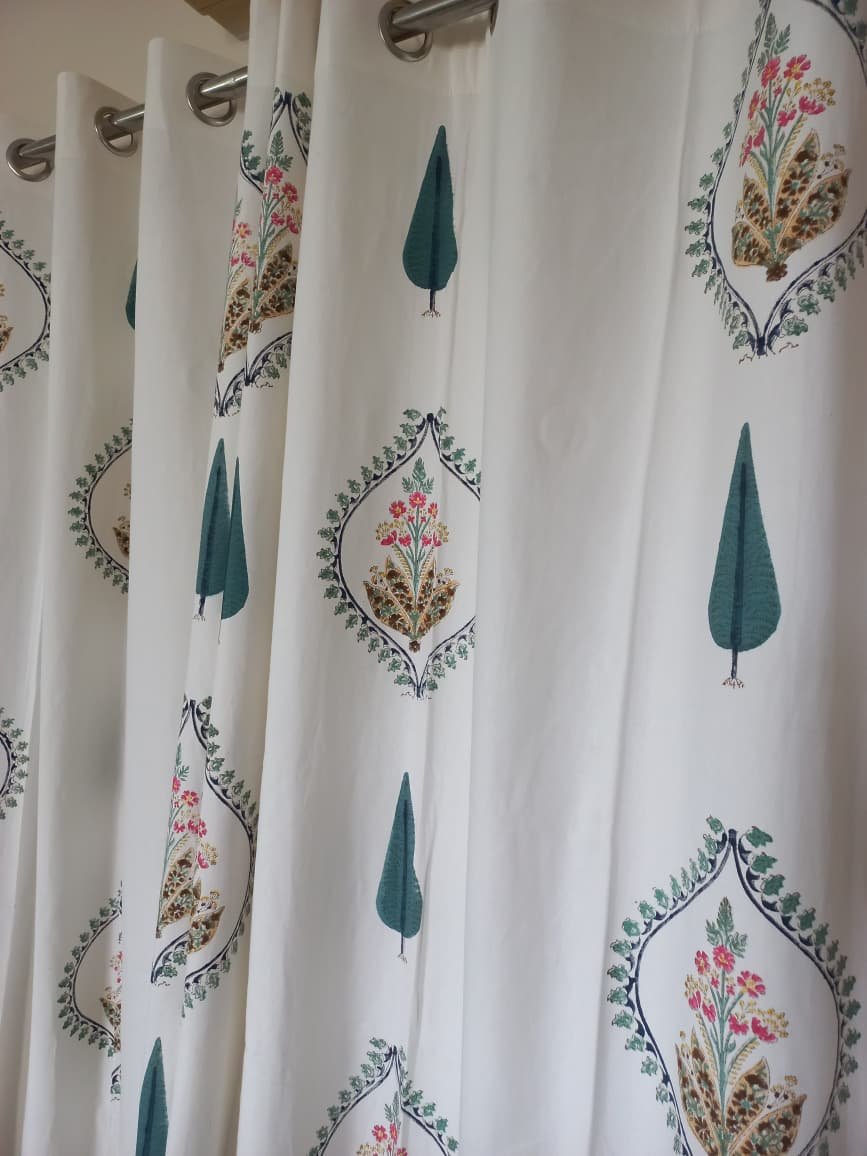 Floral n Tree Motif Charm – Hand-Block Printed Casement Curtain - Image 3