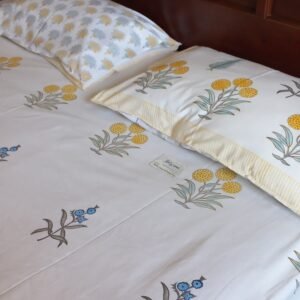 Golden Morning - Hand-Block Printed Cotton Bedsheet (108x108)
