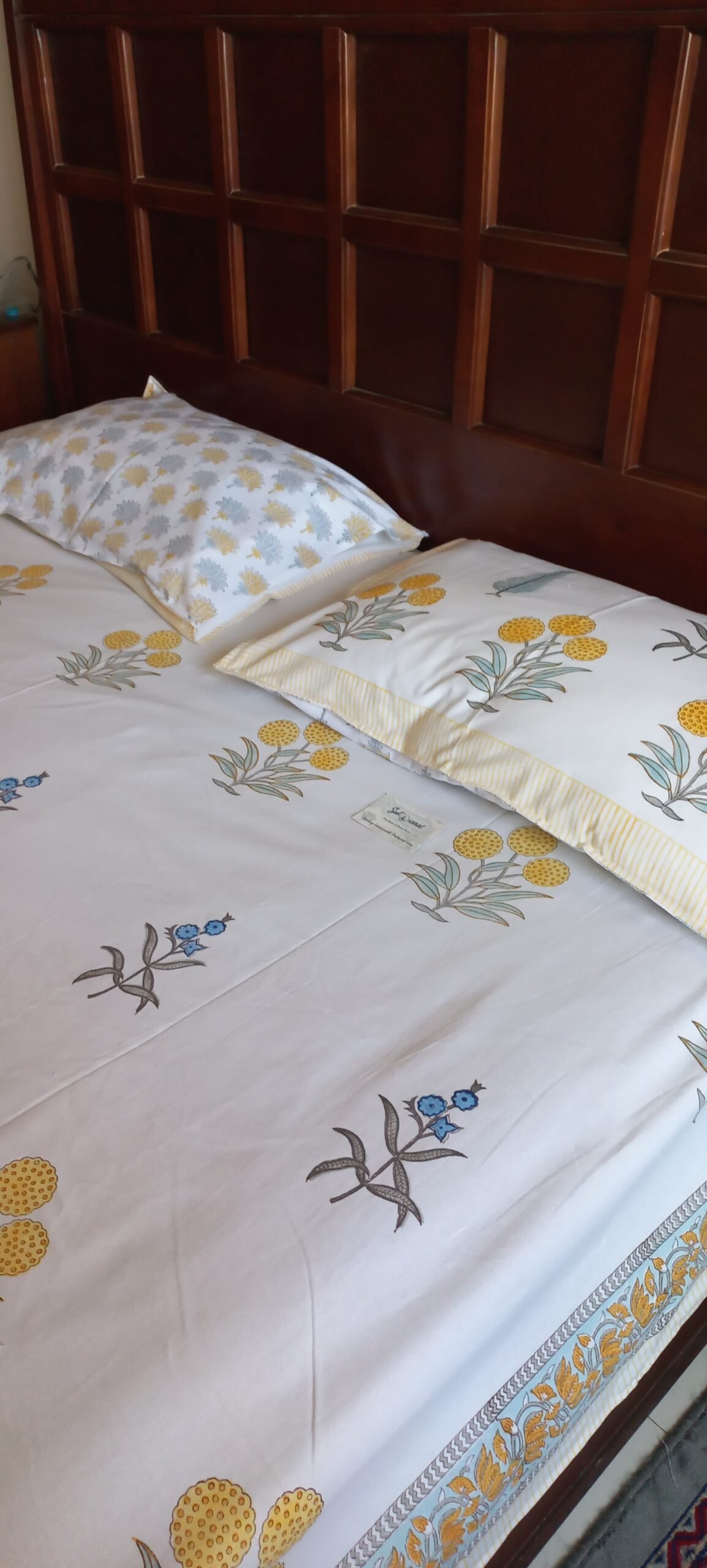 Golden Morning - Hand-Block Printed Cotton Bedsheet (108x108)
