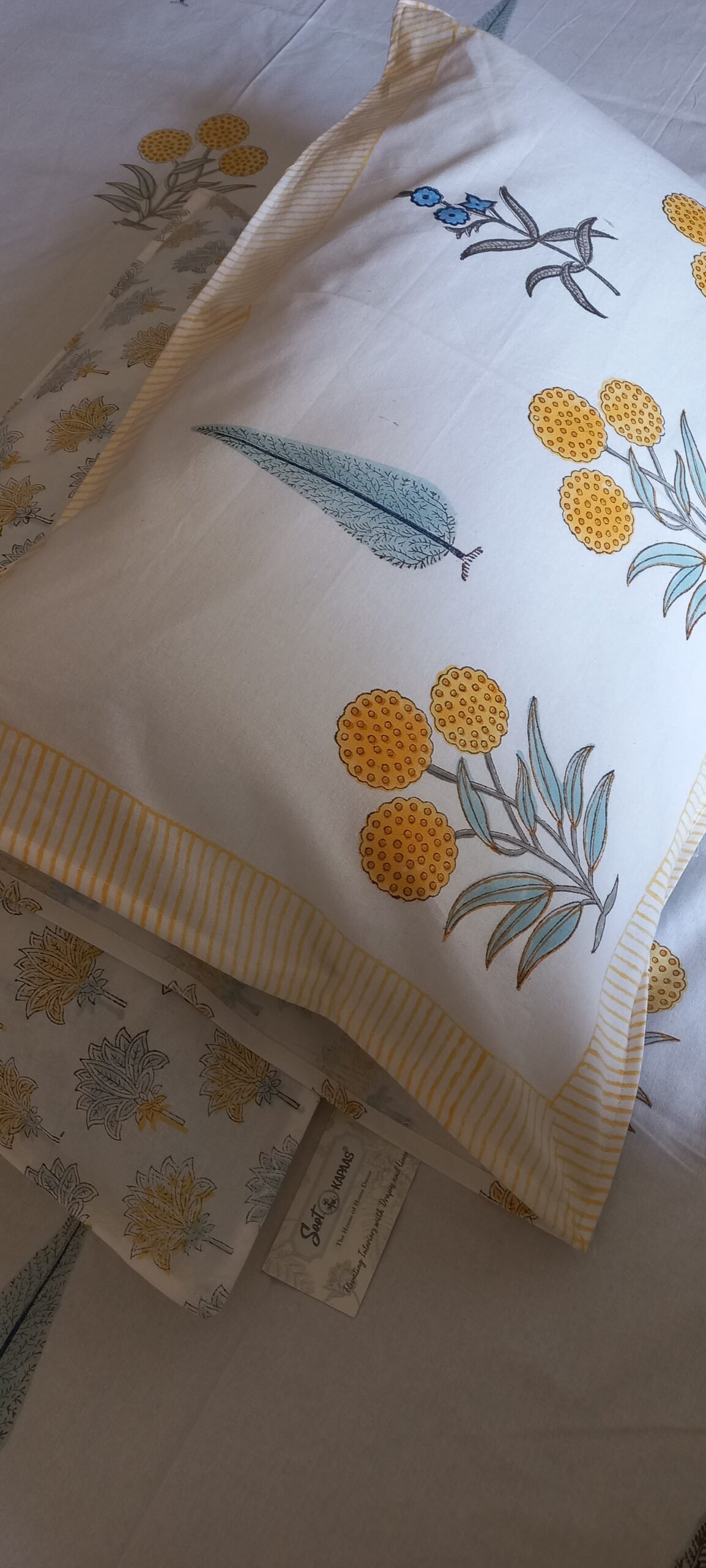 Golden Morning - Hand-Block Printed Cotton Bedsheet (108x108) - Image 4