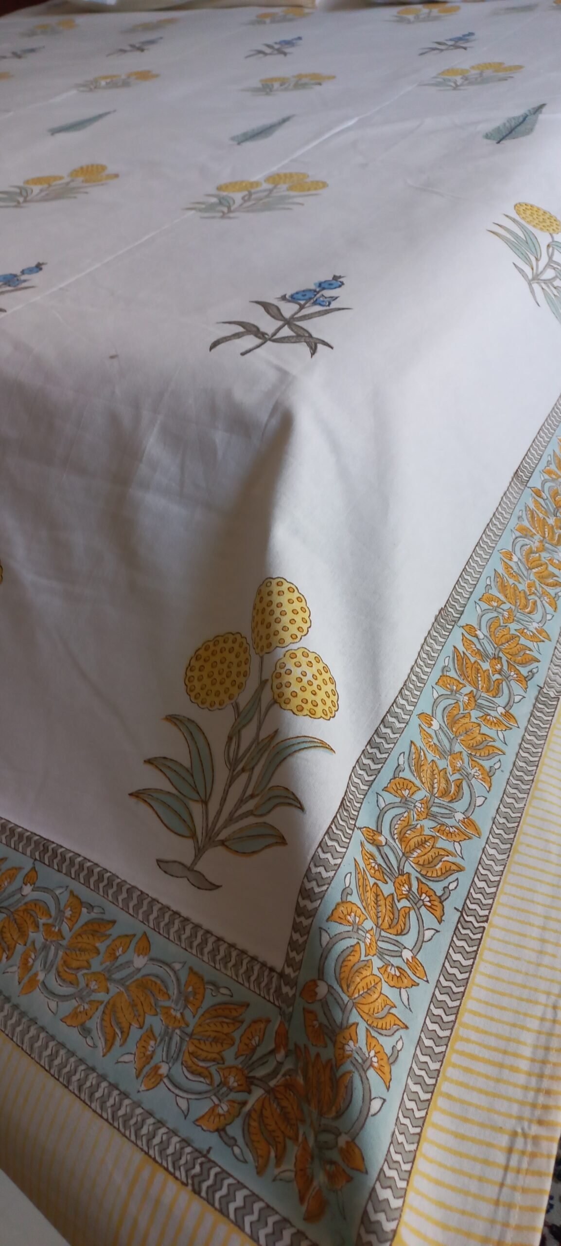 Golden Morning - Hand-Block Printed Cotton Bedsheet (108x108) - Image 3