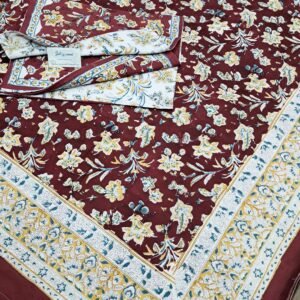 Maroon Meadow - Hand-Block Printed Cotton Bedsheet