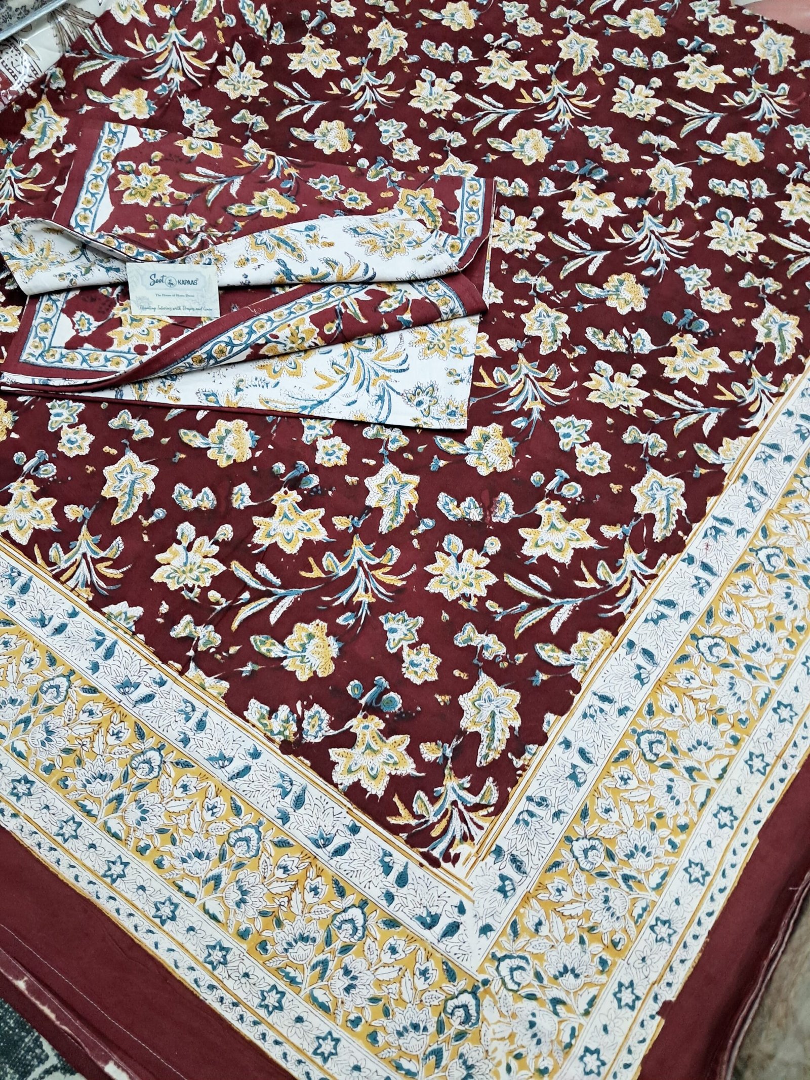 Maroon Meadow - Hand-Block Printed Cotton Bedsheet