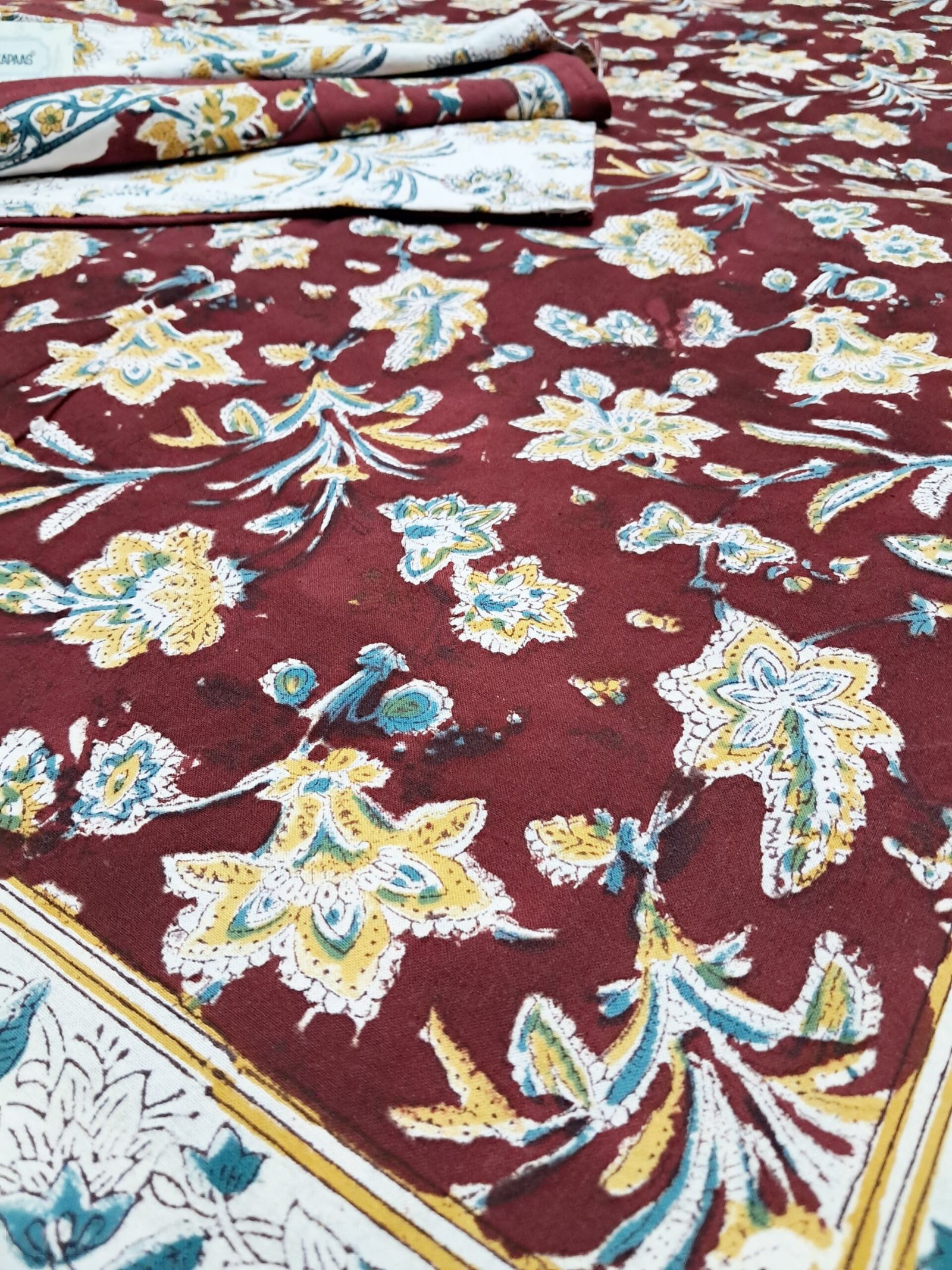 Maroon Meadow - Hand-Block Printed Cotton Bedsheet - Image 4