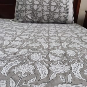 Moonlit Charcoal - Fine Percale Handblocked 300 TC Bedsheet