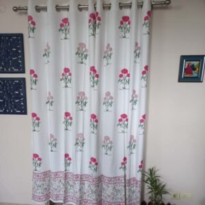 Pink Bloom Elegance – Duck Cotton Handblocked Curtain