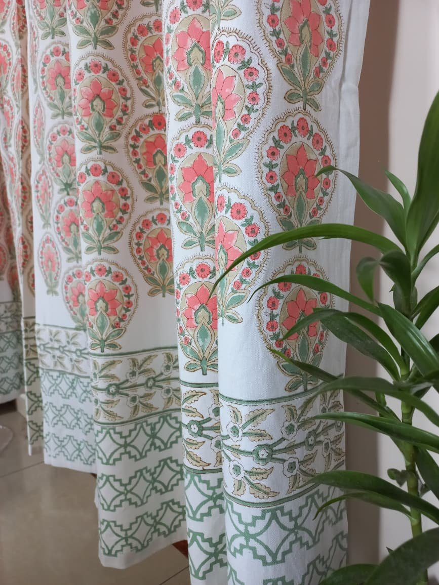Peach Blossom - Hand-Block Printed Casement Cotton Curtain - Image 3