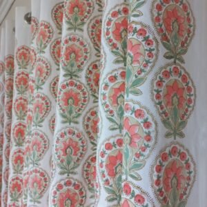 Peach Blossom - Hand-Block Printed Casement Cotton Curtain