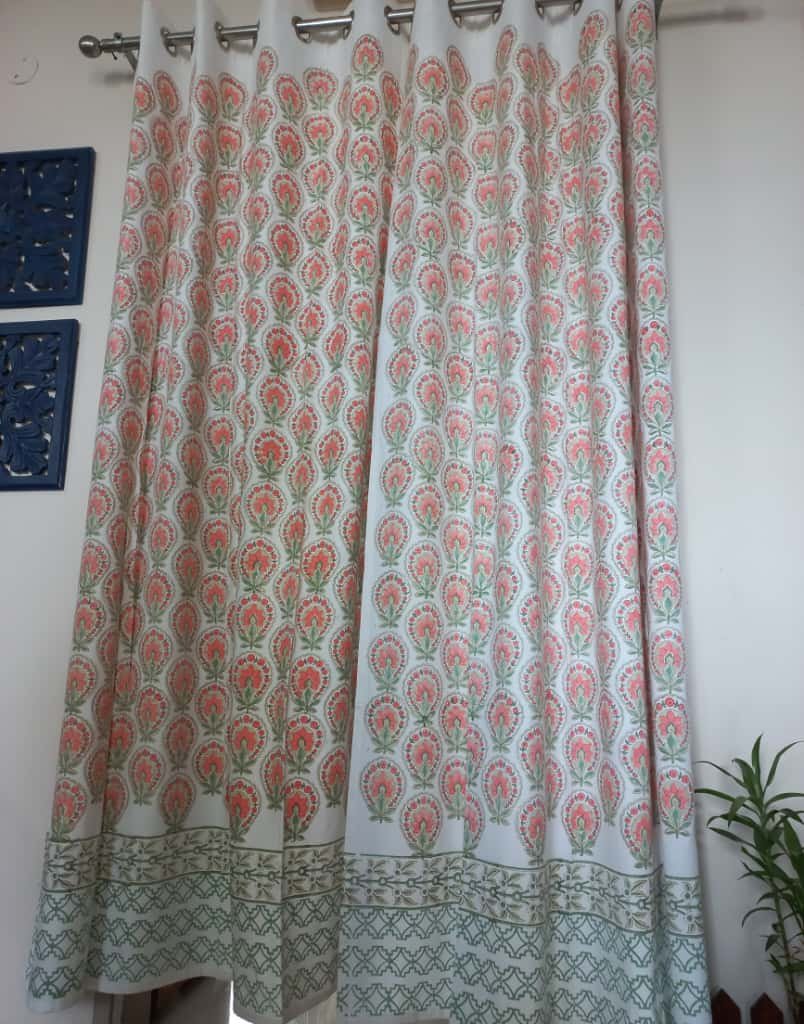 Peach Blossom - Hand-Block Printed Casement Cotton Curtain - Image 5