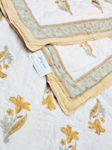 Golden Petal – Jaipuri Block Printed Double Bed Razai