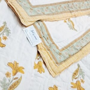 Golden Petal – Jaipuri Block Printed Double Bed Razai