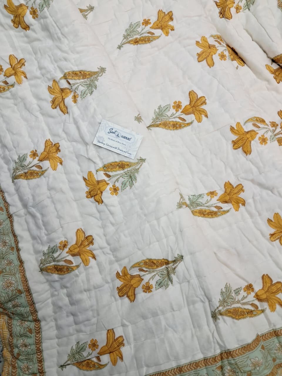 Golden Petal – Jaipuri Block Printed Double Bed Razai - Image 6