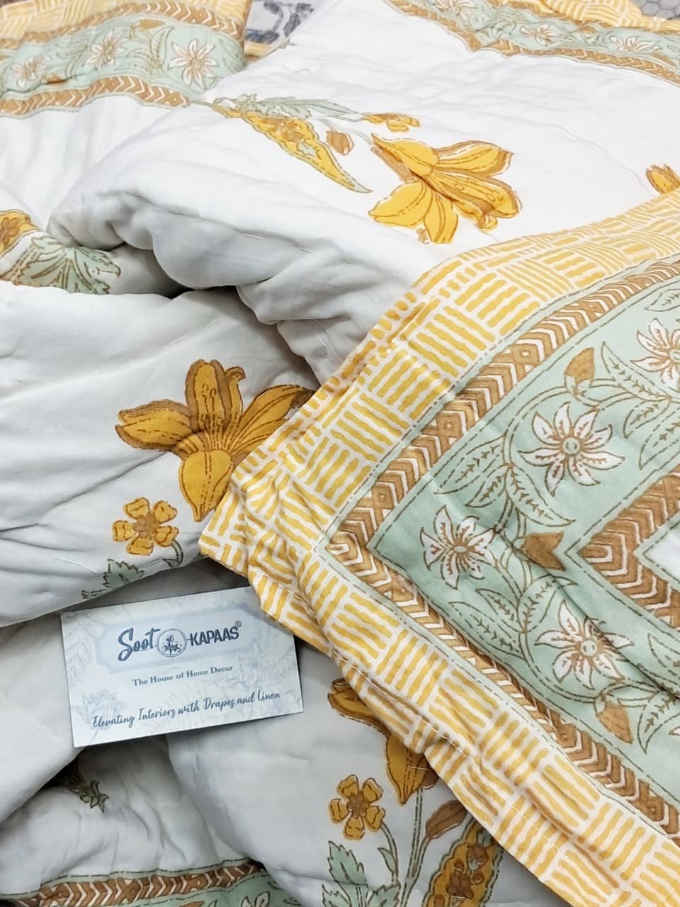 Golden Petal – Jaipuri Block Printed Double Bed Razai - Image 9