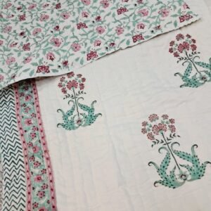 Mughal Floral Crest– Jaipuri Hand-Block Mulmal Cotton Razai
