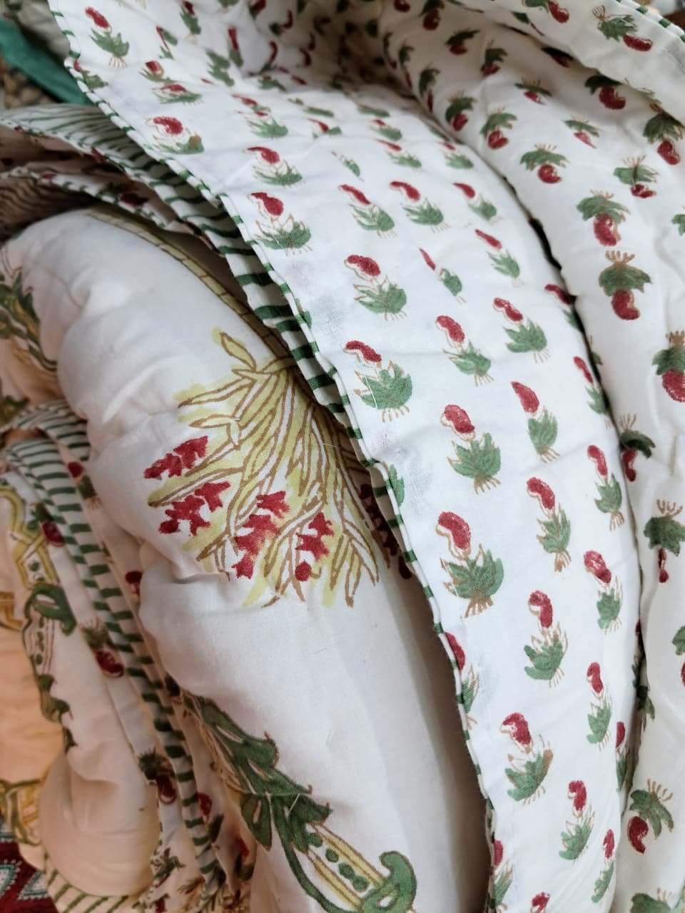 Mughal Palm Garden – Jaipuri Hand-Block Mulmal Cotton Razai - Image 4