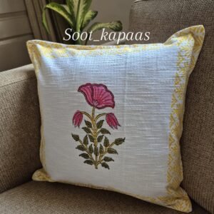 Rosy Bloom – Jaipuri Hand-Block Katha Cotton Cushion Covers