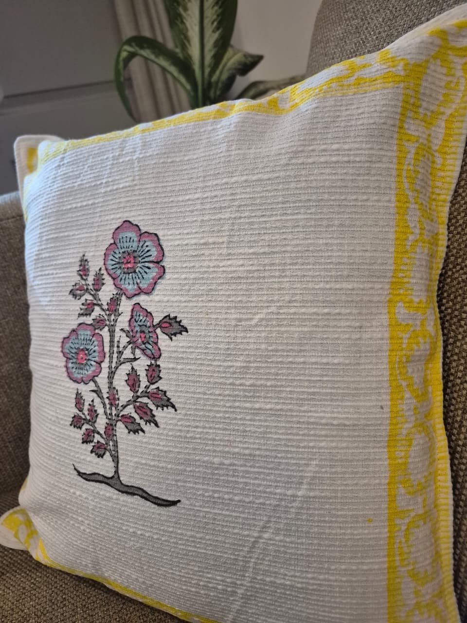 Blue Bloom – Jaipuri Hand-Block Katha Cotton Cushion Covers - Image 2