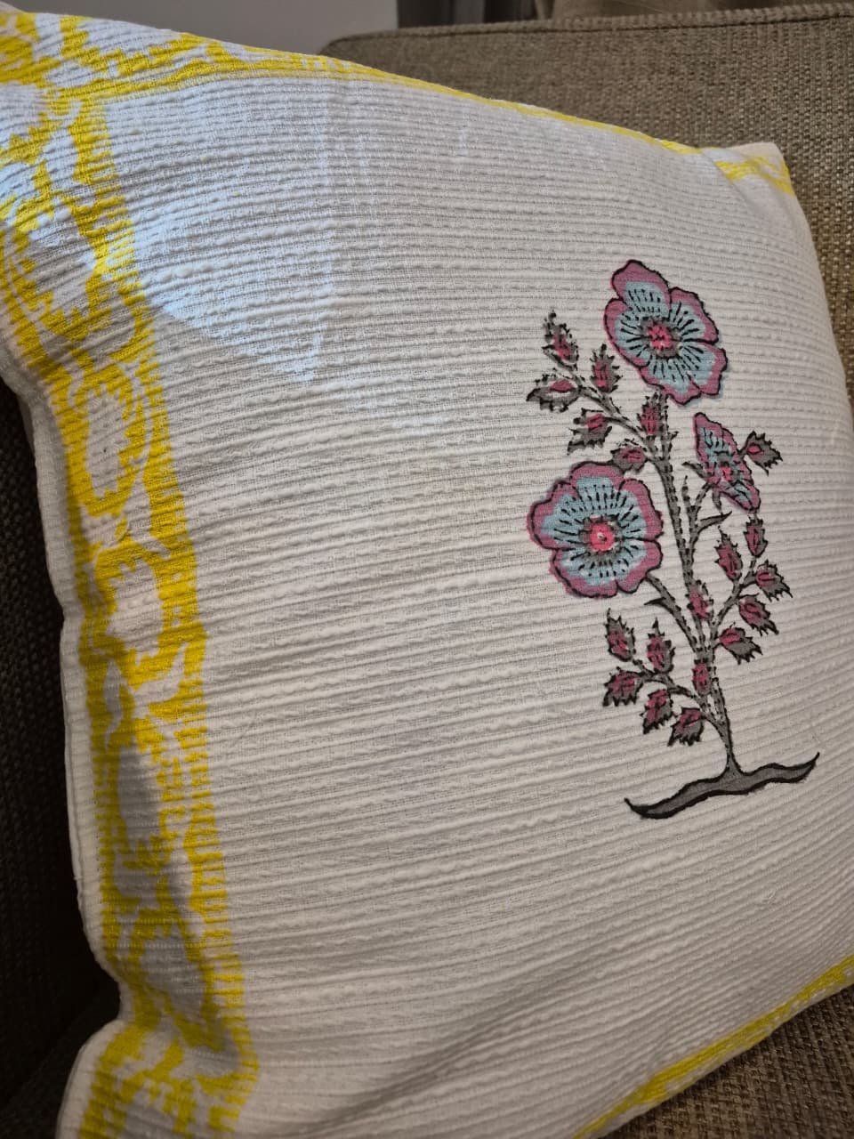 Blue Bloom – Jaipuri Hand-Block Katha Cotton Cushion Covers