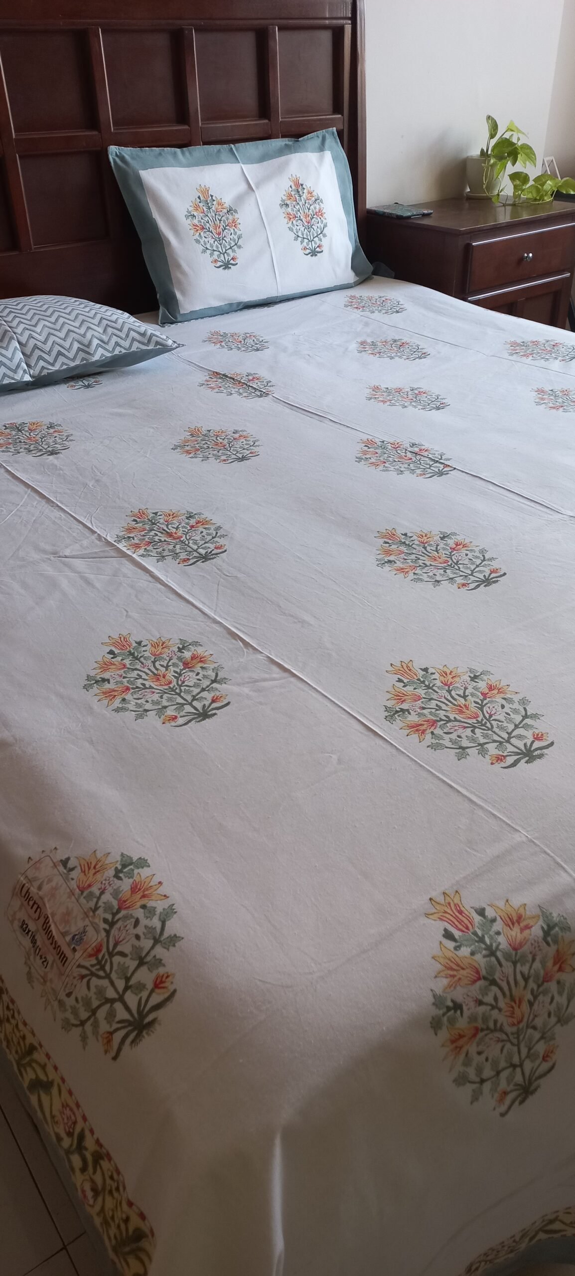 Hopper Fabric Hand-Block Style Cotton Bedcover Set (02) - Image 2