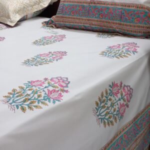 Luxury Percale 400 TC Cotton Hand-Block Bedsheet (108x108) (03)