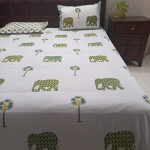 Hand-Block Printed Super King (108x108) Cotton Bedsheet (01)