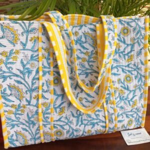 Jaipuri Hand-Block Printed Quilted Cotton Tote Bag – Large size