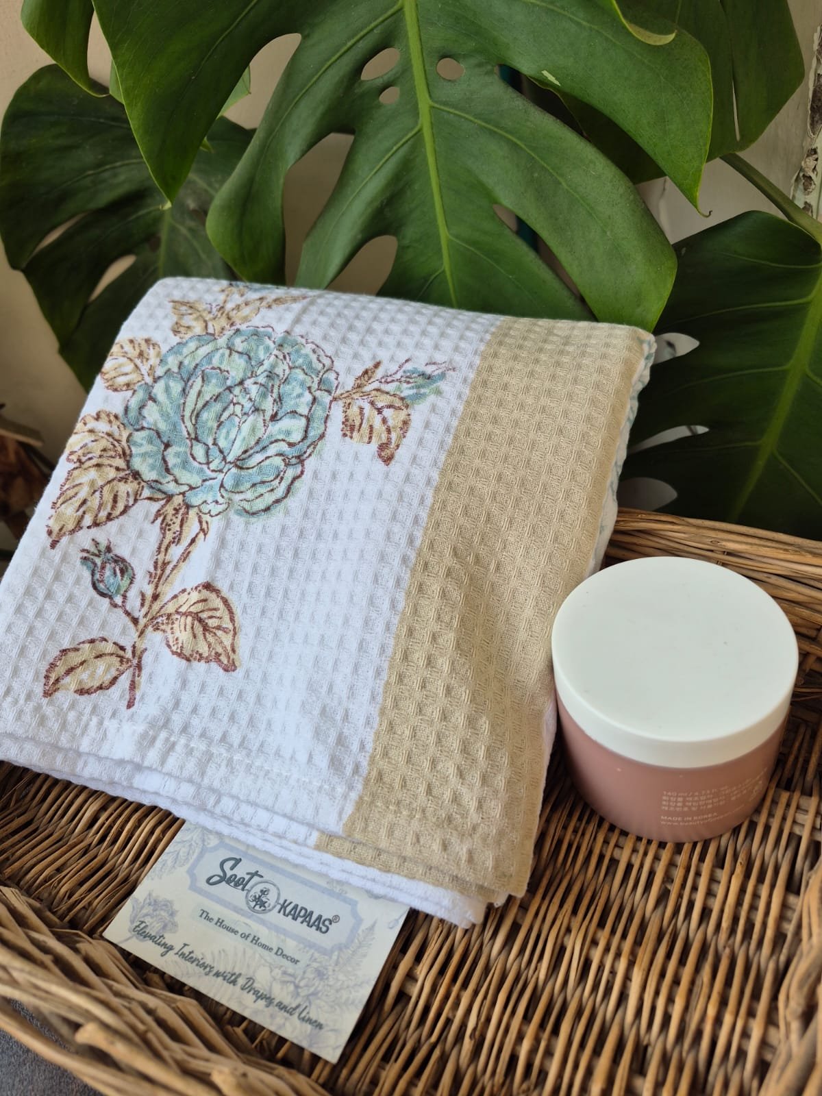 Hand-Block Printed Waffle Cotton Bath Towel (1)