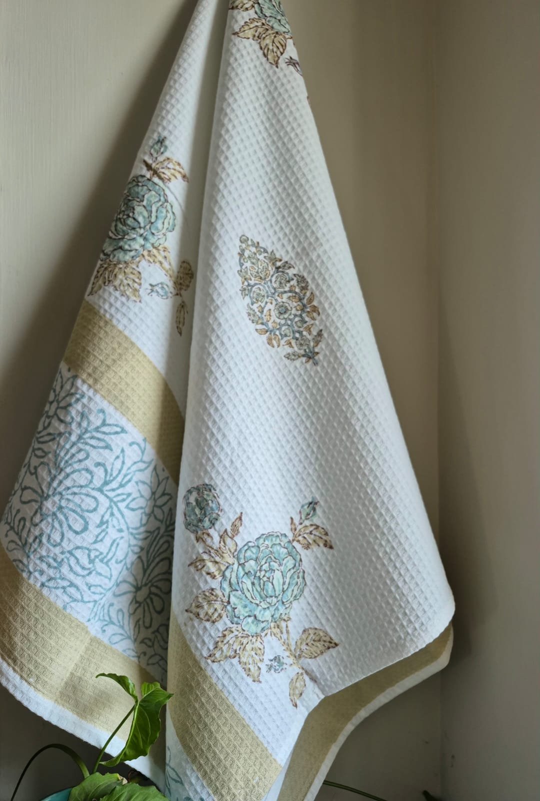 Hand-Block Printed Waffle Cotton Bath Towel (1) - Image 2