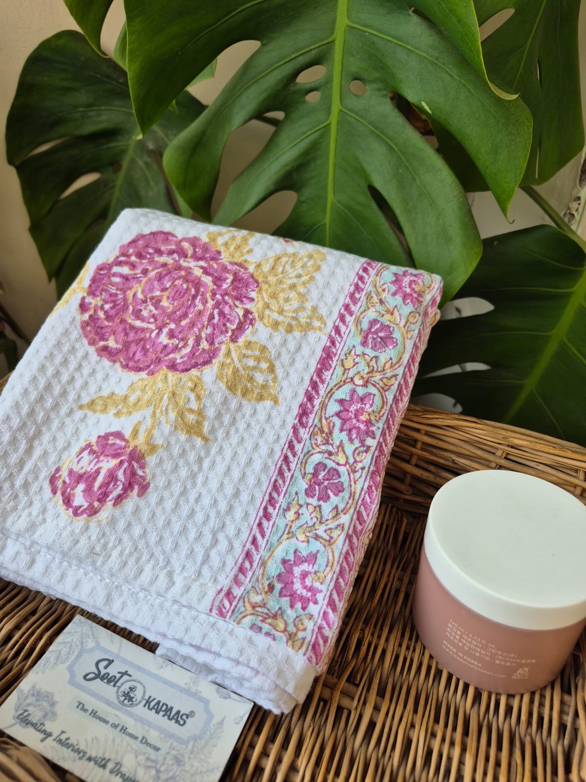 Hand-Block Printed Waffle Cotton Bath Towel (3)