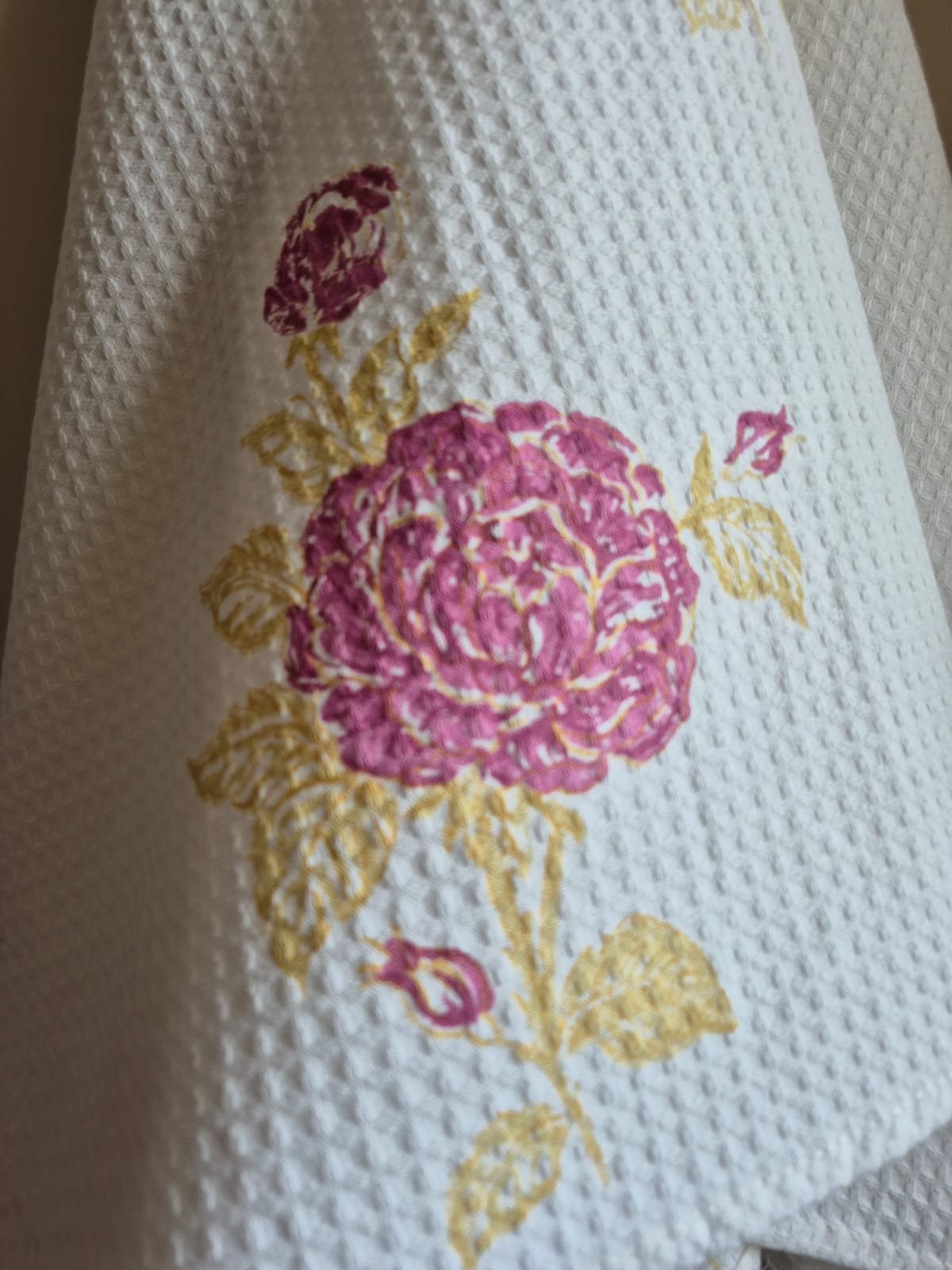 Hand-Block Printed Waffle Cotton Bath Towel (3) - Image 2