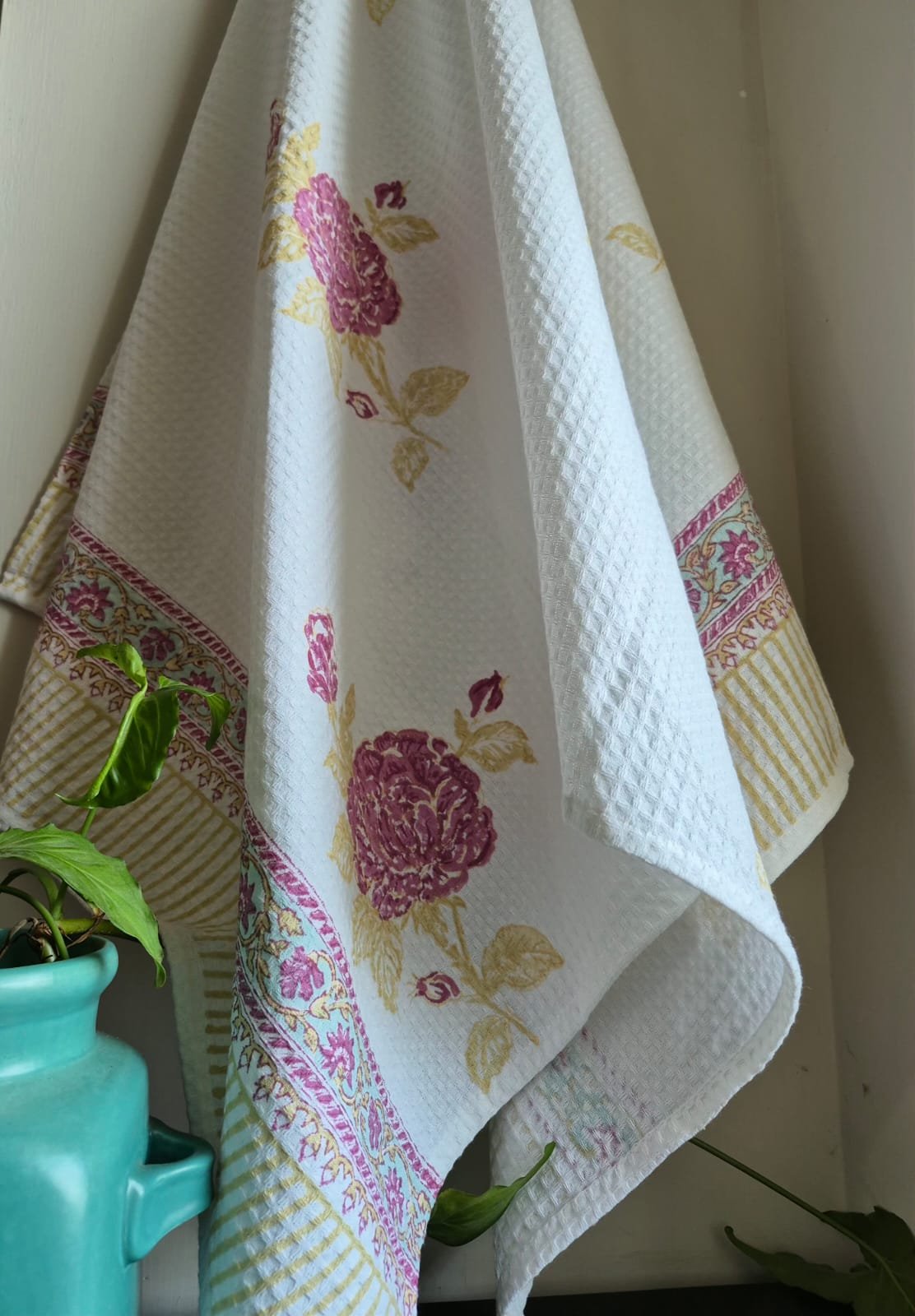 Hand-Block Printed Waffle Cotton Bath Towel (3) - Image 3