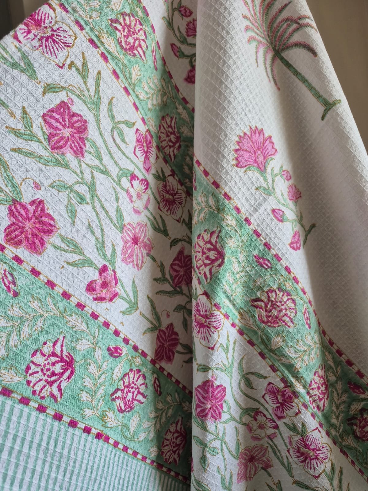 Hand-Block Printed Waffle Cotton Bath Towel (4) - Image 2