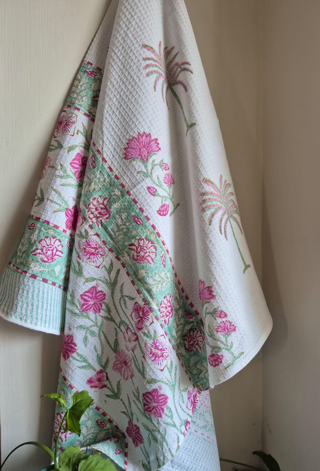 Hand-Block Printed Waffle Cotton Bath Towel (4) - Image 3