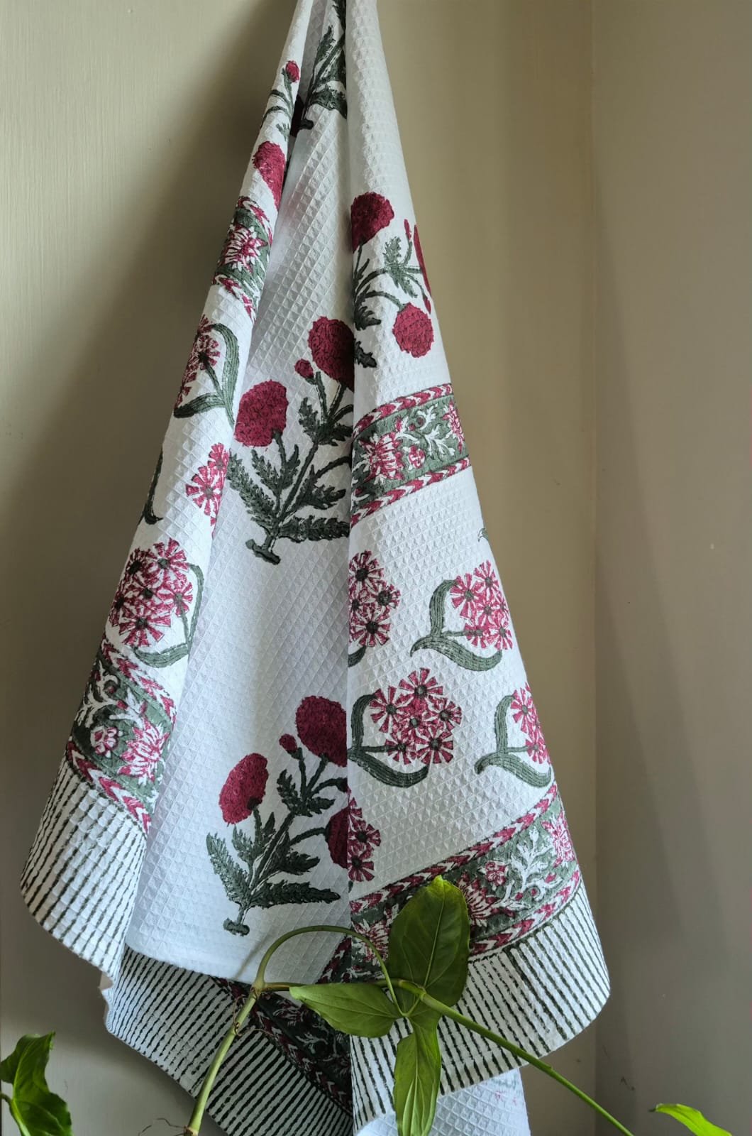 Hand-Block Printed Waffle Cotton Bath Towel (6) - Image 4
