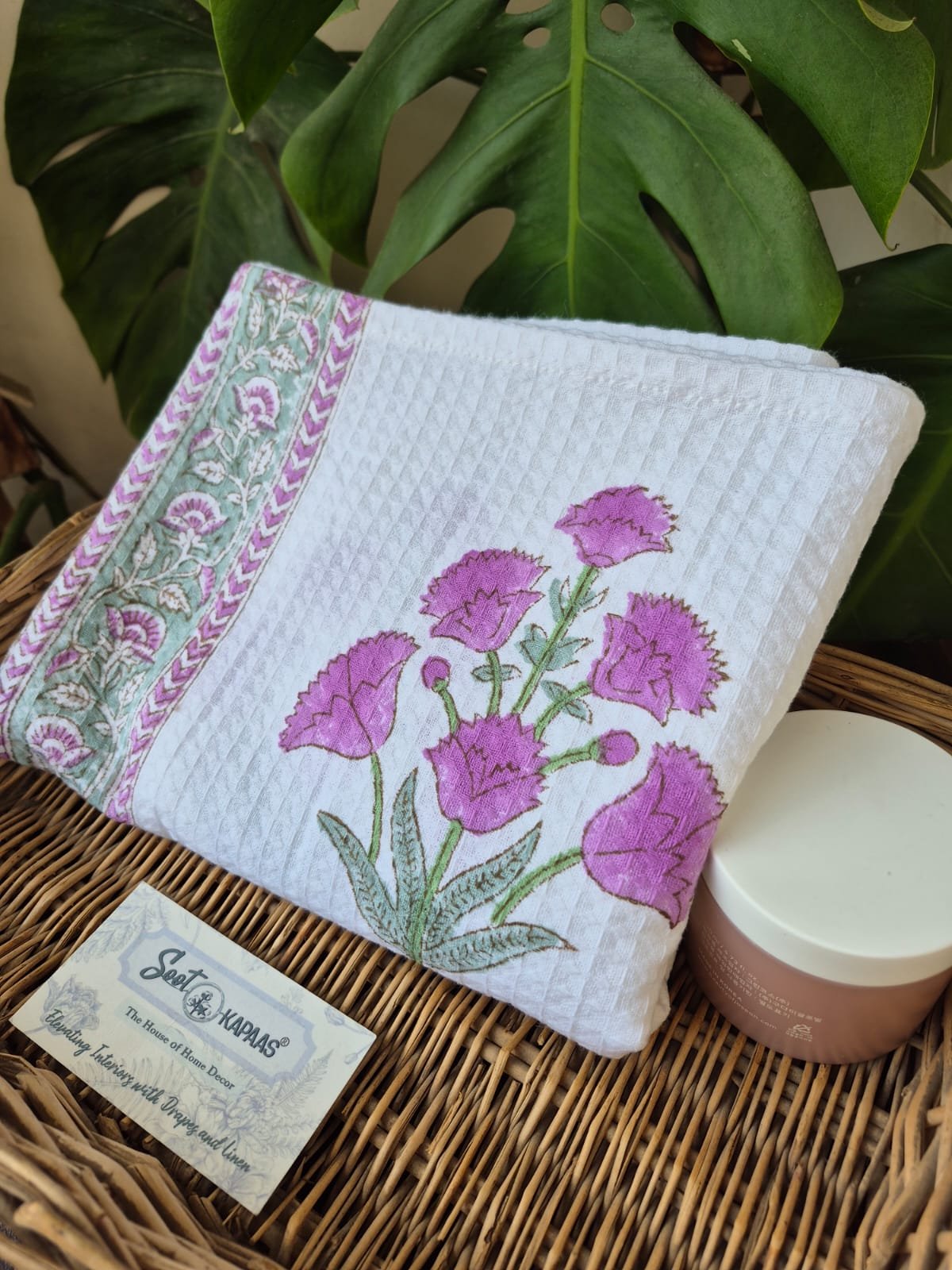 Hand-Block Printed Waffle Cotton Bath Towel (6)