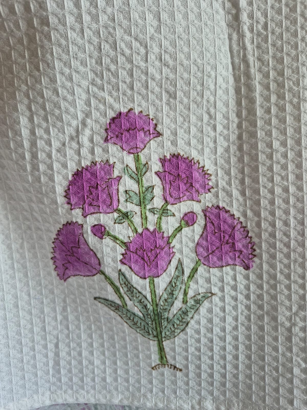 Hand-Block Printed Waffle Cotton Bath Towel (6) - Image 3