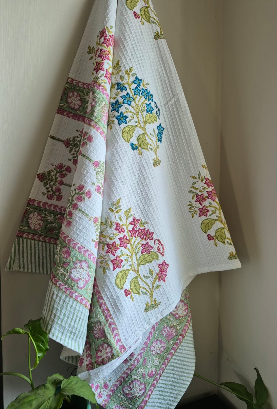 Hand-Block Printed Waffle Cotton Bath Towel (9) - Image 3